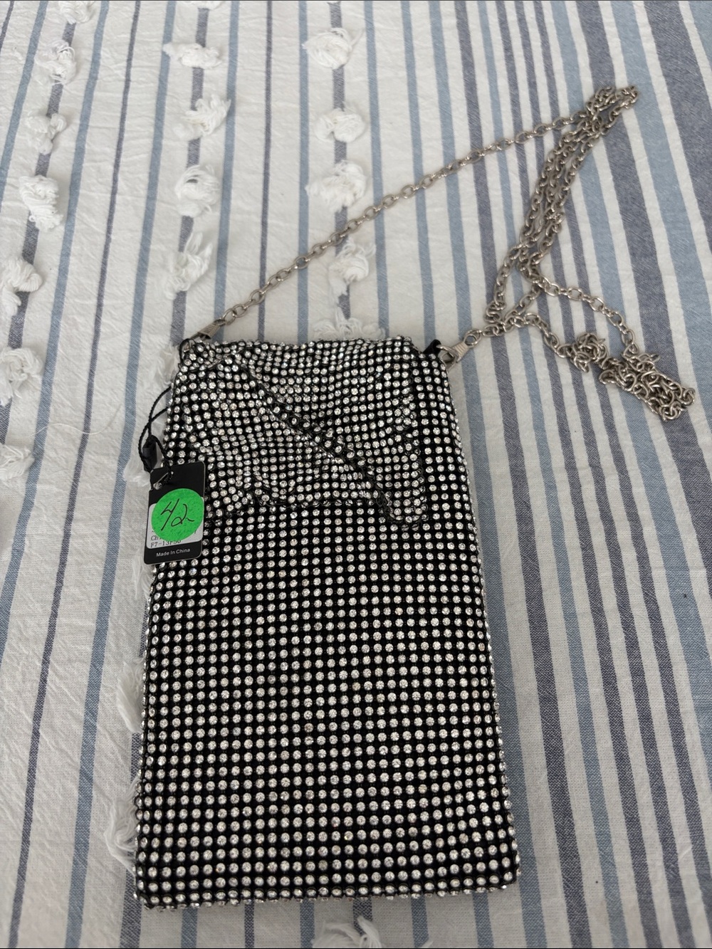 Crystal-Embellished Chain Shoulder Bag - Black & Silver